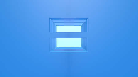 A 3D mathematical sign in light blue color with a dark blue background. Layered design.