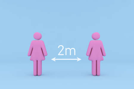 Female representation of two people, standing at a safe distance from each other due to the Coronavirus Pandemic.の写真素材