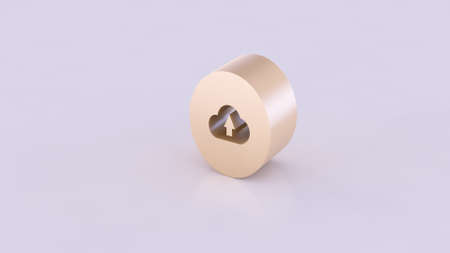 3D isolated golden colored slice of a cylinder seen from side view containing technology icons. On a white background.の写真素材