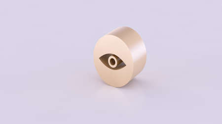 3D isolated golden colored slice of a cylinder seen from side view containing technology icons. On a white background.の写真素材