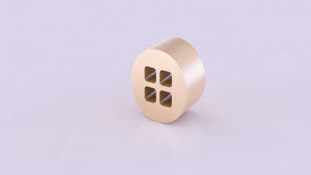 3D isolated golden colored slice of a cylinder seen from side view containing technology icons. On a white background.の写真素材