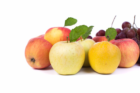apple and grape on isolated white backgroundの写真素材