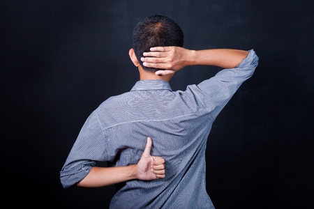 Young man with neck painの写真素材
