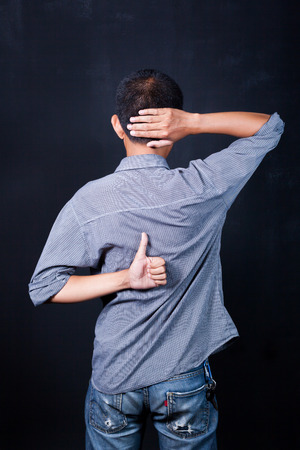 Young man with neck painの写真素材