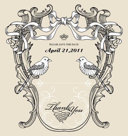 vintage floral card with birdsのイラスト素材