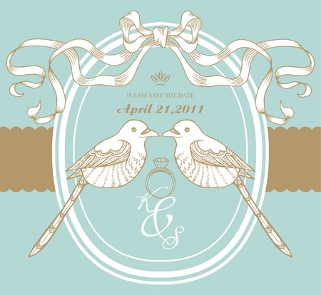 vintage card with a pair of birdsのイラスト素材