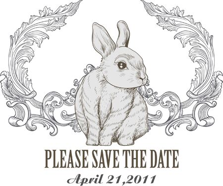 vintage card with bunnyのイラスト素材