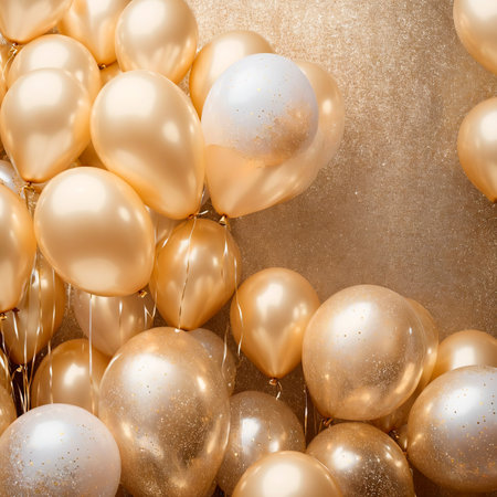 golden balloons background for birthday, valentine's day and party. golden balloons background for postcard. AI Generativeの素材