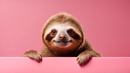 Cute sloth on pink background. Studio shot of a cute animal. generated by AIの素材