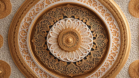 3d rendering of a circular pattern on a ceiling in a temple. generated by AIの素材