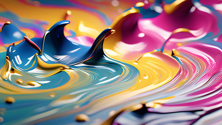 Colorful oil paint splashing on colorful background. 3d rendering. ai generatedの素材