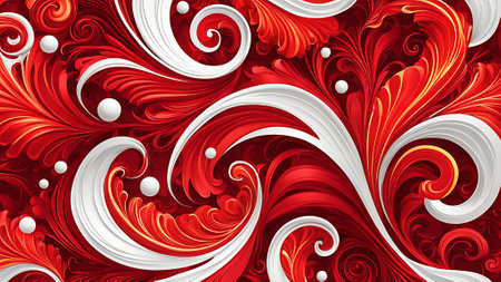 Abstract red and white background with waves and curls. generated by AI illustration.の素材