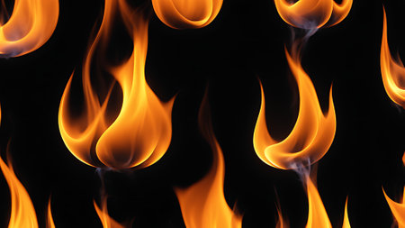 Fire flames on black background. Close up of fire flames isolated on black background. generated by AIの素材
