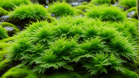 Green moss in the forest, closeup of green moss in the forest. generated by AIの素材