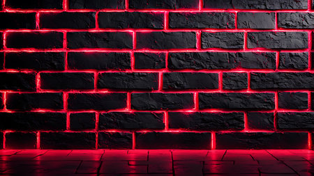 Abstract brick wall background with red neon lights. 3d render illustration. generated by AIの素材