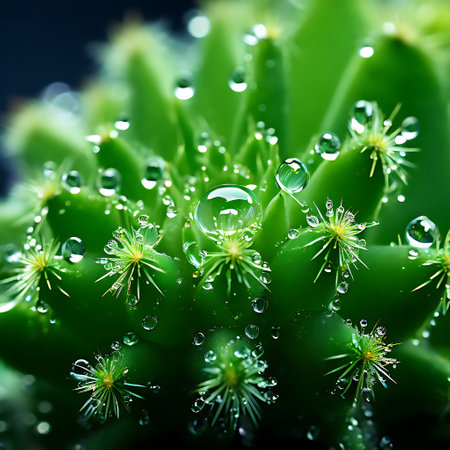 Water droplets on cactus. Macro shot with shallow depth of field. generated by AIの素材