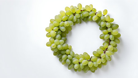 Green grapes on white background. Flat lay, top view, copy space. generated by AIの素材