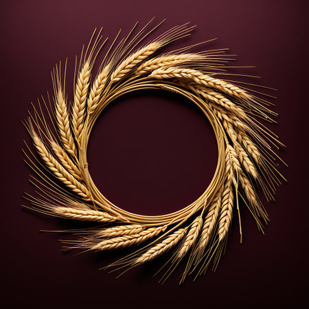 Spikelets of wheat in the form of a circle on a dark background. generated by AIの素材