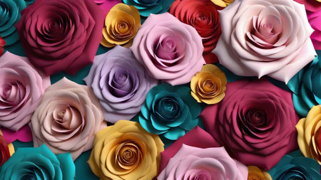 3d illustration of a multicolored rose background, seamless pattern. generated by AIの素材