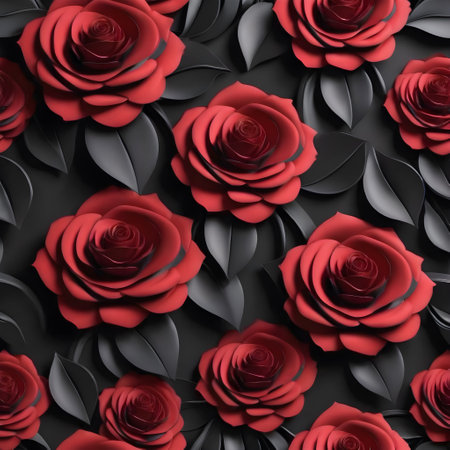 Seamless pattern with red roses on black background. 3d illustration. generated by AIの素材