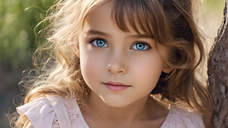 portrait of a beautiful little girl with blond hair and blue eyes. generated by AIの素材