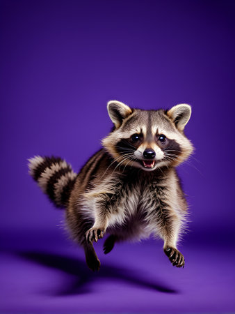 Funny raccoon on a purple background. Studio photo of a raccoon.. generated by AIの素材