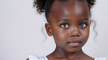Close up portrait of a beautiful little African American girl.. generated by AI.の素材