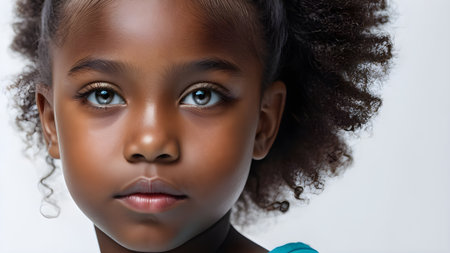 Close-up portrait of a beautiful African American little girl. generated by AI.の素材