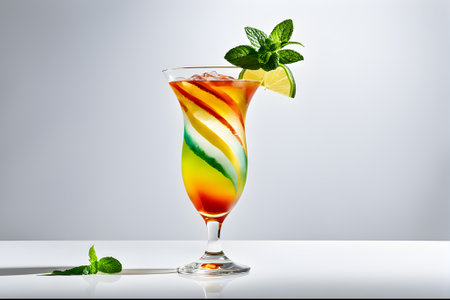 Refreshing summer cocktail with lime, mint and ice on a white background. generated by AI.の素材