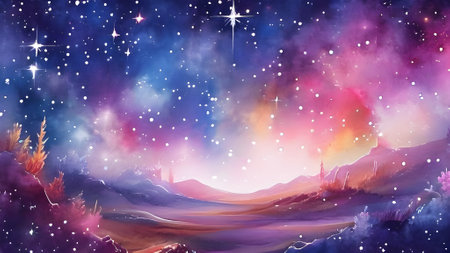 Fantasy landscape with mountains and stars in the night sky. . generated by AI.の素材