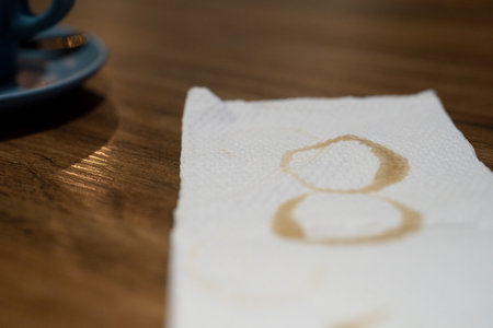 Napkin with a coffee stainの写真素材