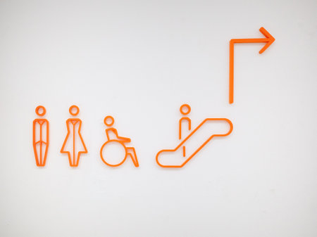 Signage of toilet, escalator and toilet for disabled peopleの写真素材