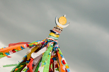 Colorful prayer flags on the way to Everest Base Camp, Nepalの写真素材