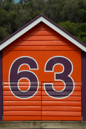 A beach huts in South Australia with the number sixty-threeの写真素材