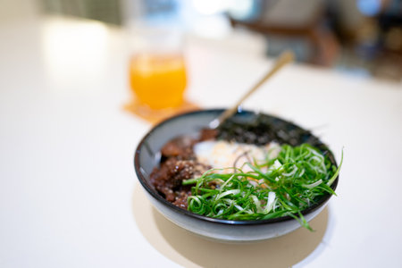 The braised pork rice bowl offers a distinct soy sauce aroma.の写真素材