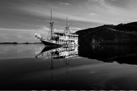 A traditional phinisi sailing boat  in Komodo archipelago, Indonesia