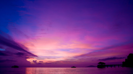 Sunset on the beach. Tropical paradiseの写真素材