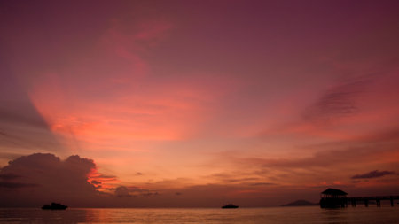 Sunset on the beach. Paradise beach. Tropical paradiseの写真素材