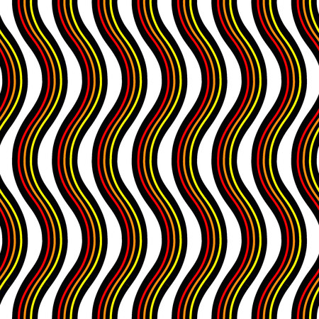 broad black waves with red,orange and yellow thin waves on white background repeat patternのイラスト素材
