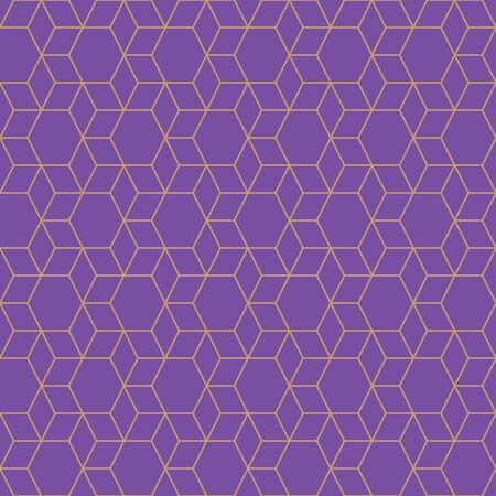 vector illustration. geometric seamless repeat pattern.vector illustration.golden hexagonal geometry on proton purple backgroundのイラスト素材