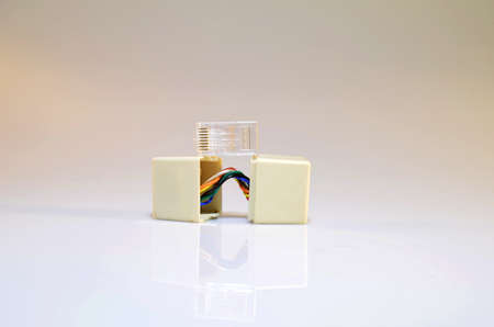 RJ-45 connector and equipment for workの写真素材