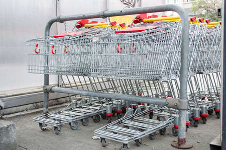 Shopping carts on a parking lot groups