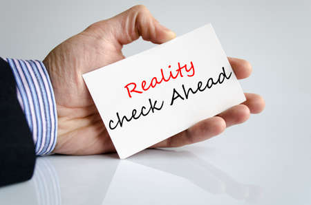 Reality check ahead text concept isolated over white backgroundの写真素材