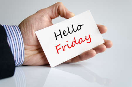 Hello friday text concept isolated over white backgroundの写真素材