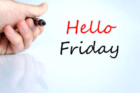 Hello friday text concept isolated over white backgroundの写真素材