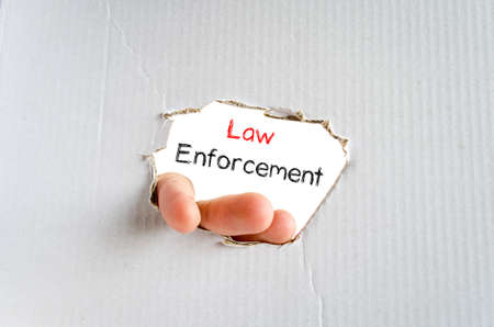 Law enforcement text concept isolated over white backgroundの写真素材