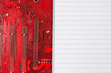 Red old dirty computer circuit boardの写真素材