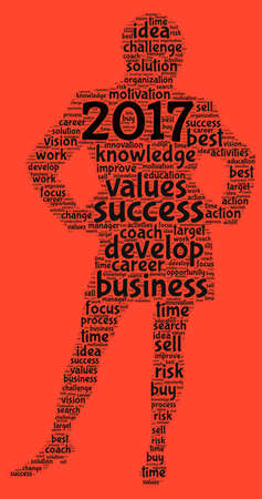 Business 2017 word cloud concept in shape business womanの写真素材