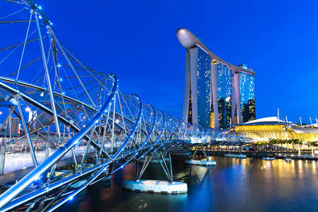 Helix bridge and Marina Bay area at night, Singapore.のeditorial素材