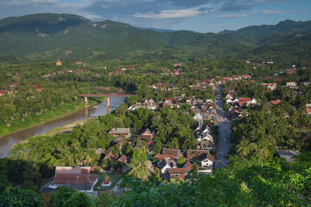 Evening view over Luang Prabang, Laos.の写真素材